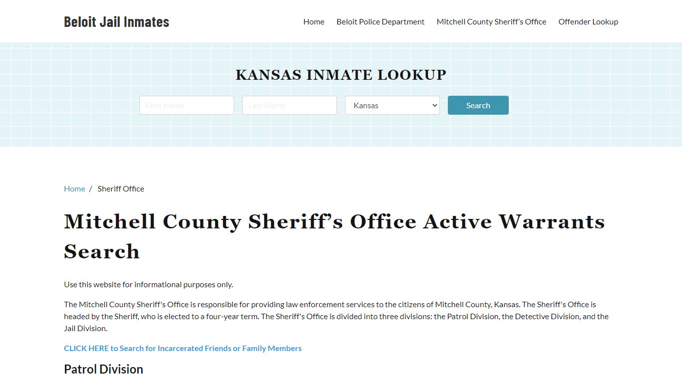 Mitchell County Sheriff Office, KS Warrant Lookup