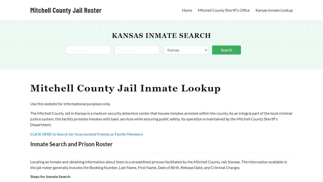 Mitchell County Jail Roster Lookup, KS, Inmate Search