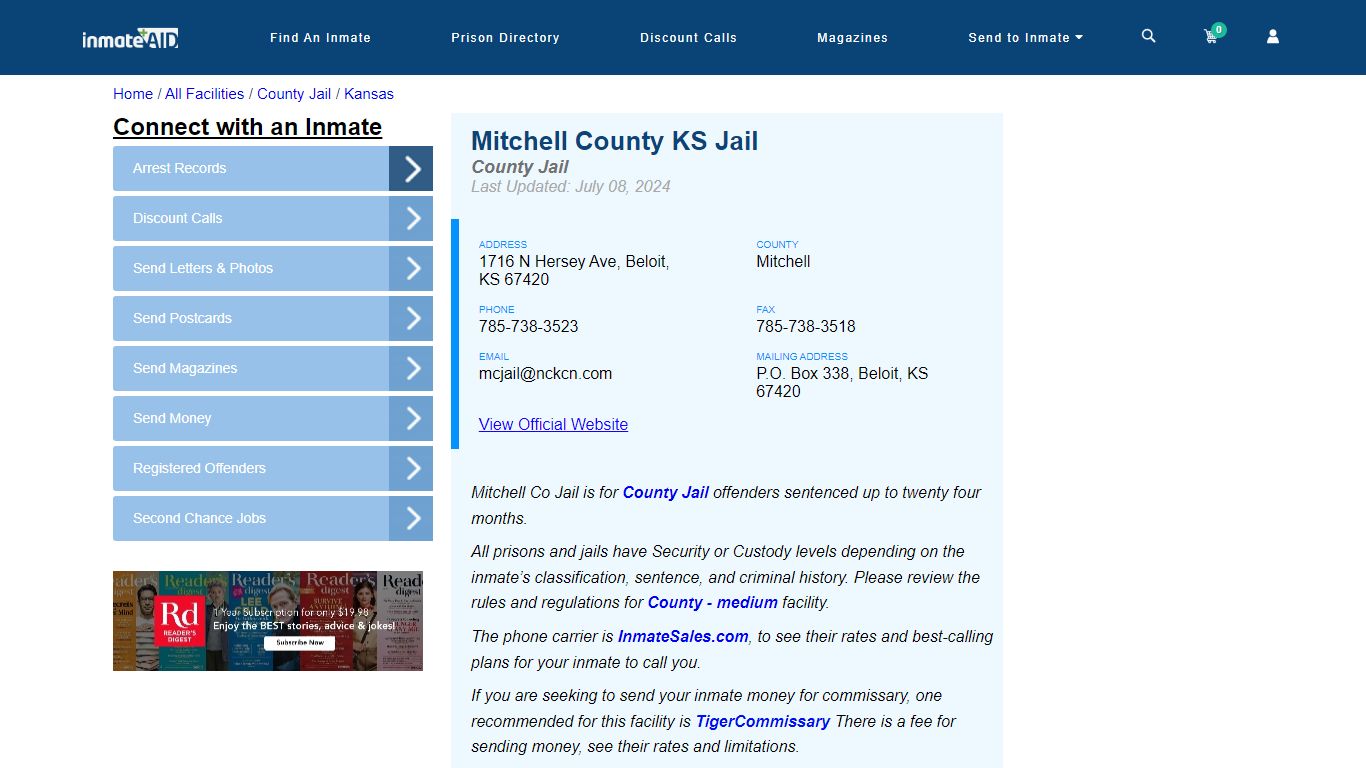 Mitchell County KS Jail - Inmate Locator