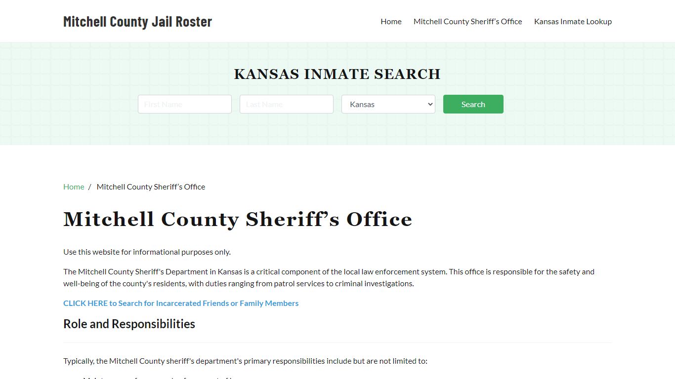 Mitchell County Sheriff Office, KS, Arrest Warrants Search